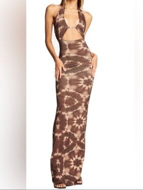 I.AM.GIA Evie Brown Tie-Dye Halter Maxi Dress